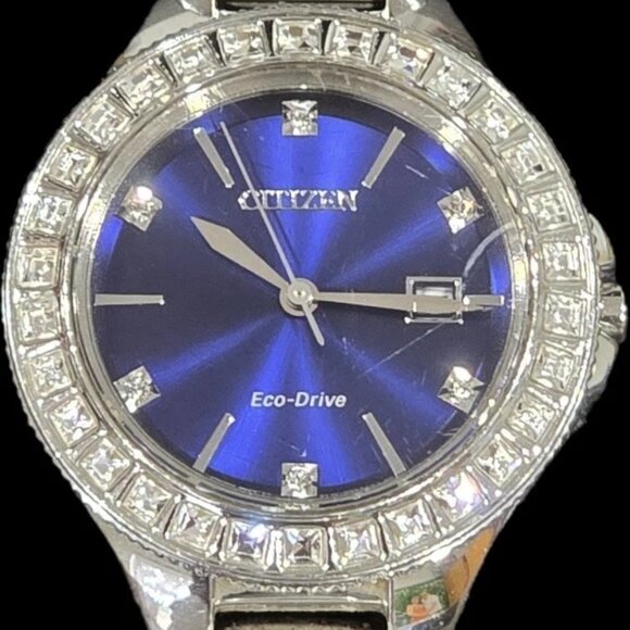 $450- Citizen FE1190-53L Silhouette Eco-Drive SS Crystal Blue Dial Ladies Watch main image 6